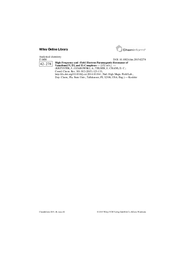 (PDF) ChemInform Abstract: High-Frequency and -Field Electron ...