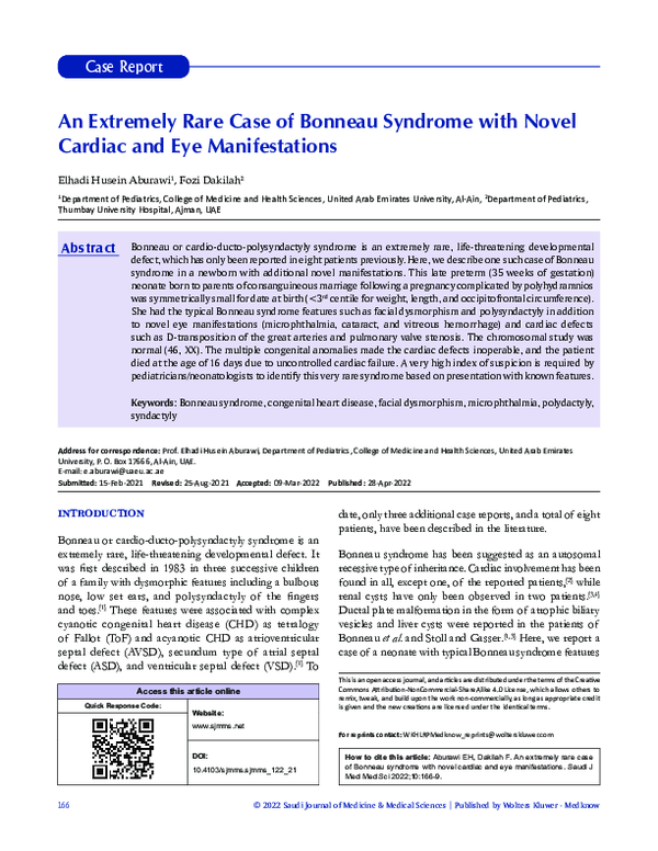(PDF) An Extremely Rare Case of Bonneau Syndrome with Novel Cardiac and ...