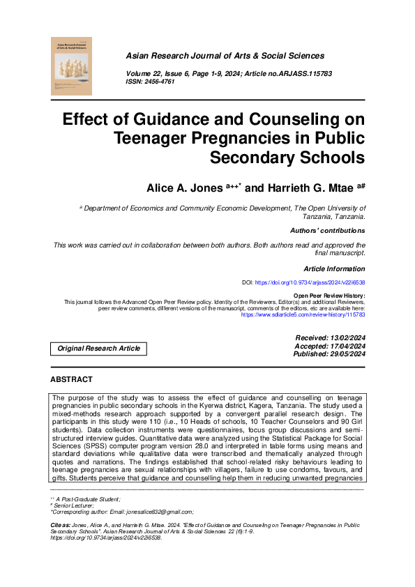 (PDF) Effect of Guidance and Counseling on Teenager Pregnancies in ...
