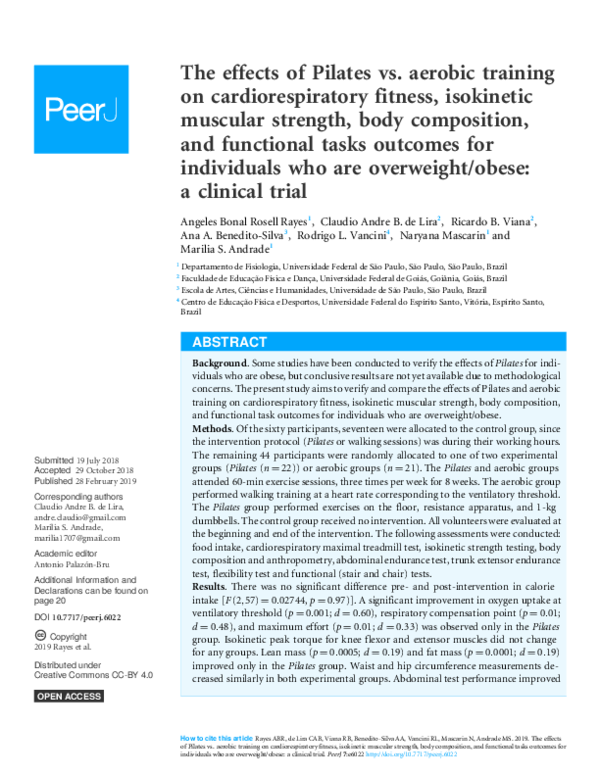 (PDF) The effects of Pilates vs. aerobic training on cardiorespiratory ...