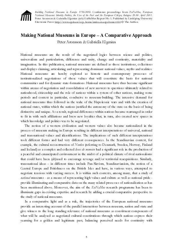(PDF) Making National Museums in Europe - a comparative approach
