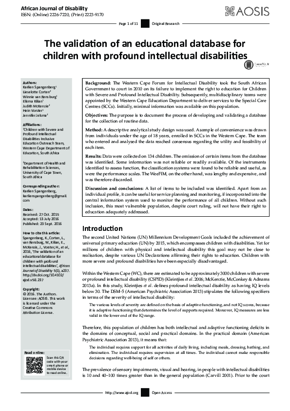 (PDF) The validation of an educational database for children with ...
