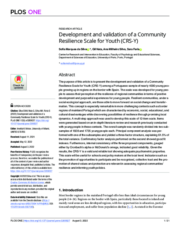 (PDF) Development and validation of a Community Resilience Scale for ...