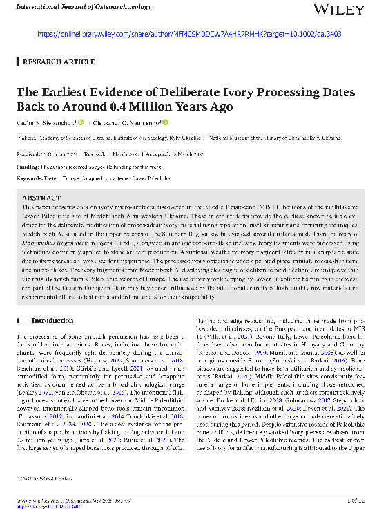 (PDF) The Earliest Evidence of Deliberate Ivory Processing Dates Back ...
