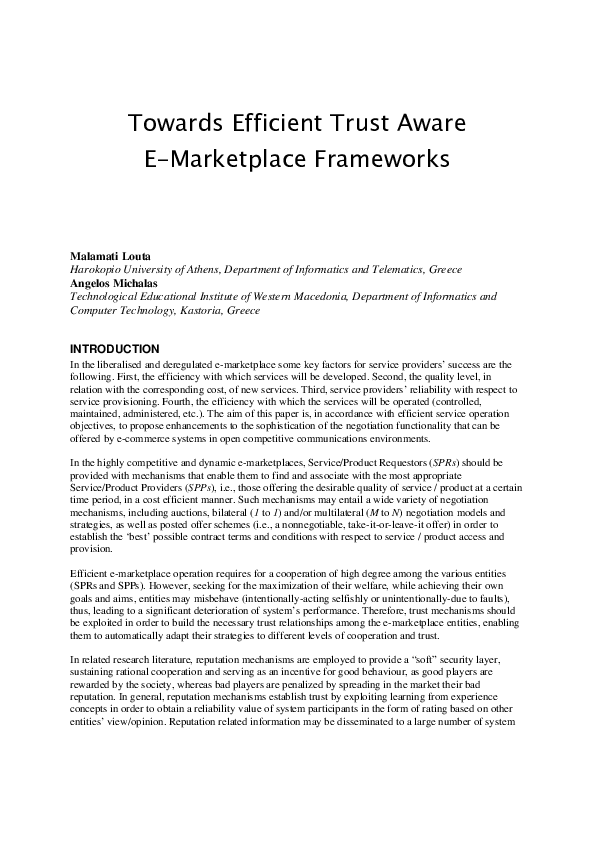 (PDF) Towards Efficient Trust Aware E-Marketplace Frameworks