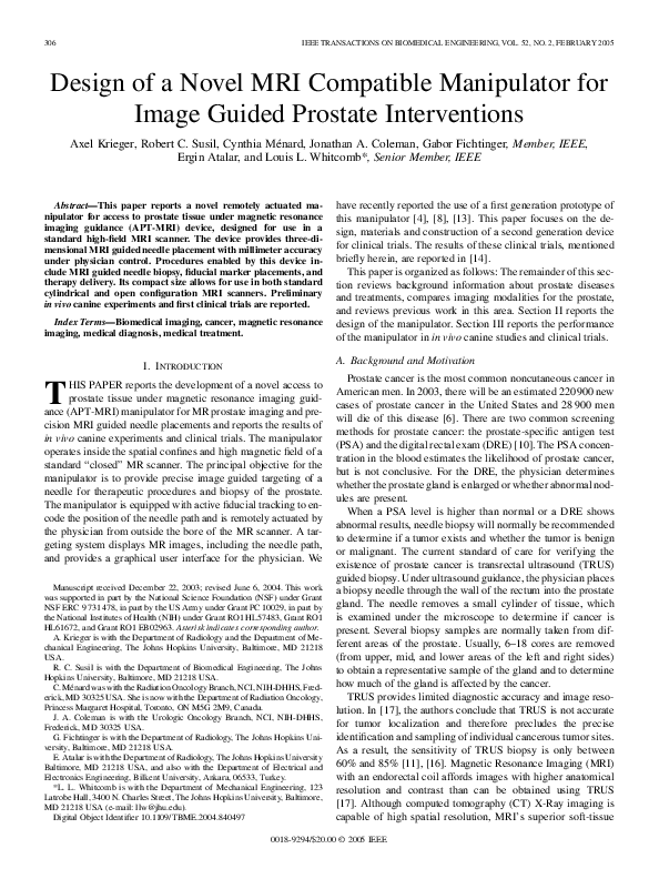 (PDF) Design of a novel MRI compatible manipulator for image guided ...