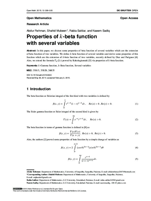 (PDF) Properties of k-beta function with several variables
