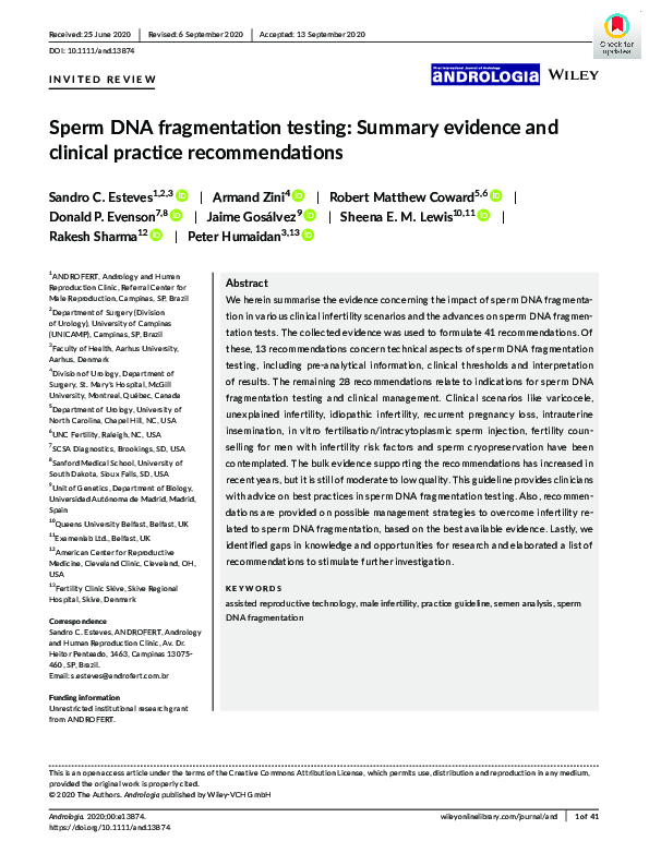 (PDF) Sperm DNA fragmentation testing: Summary evidence and clinical ...