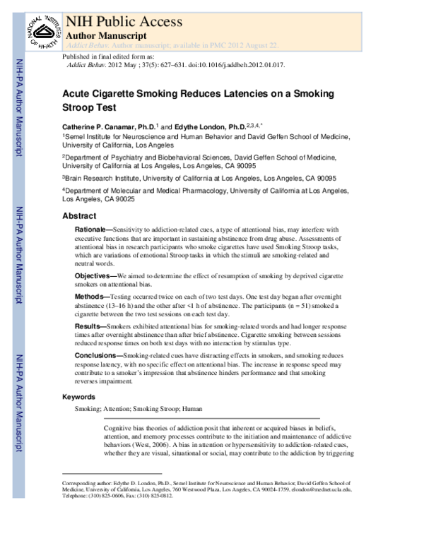 (PDF) Acute cigarette smoking reduces latencies on a Smoking Stroop test