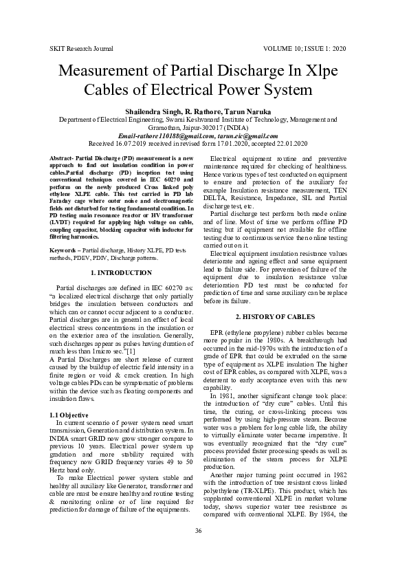 (PDF) Measurement of Partial Discharge In Xlpe Cables of Electrical ...