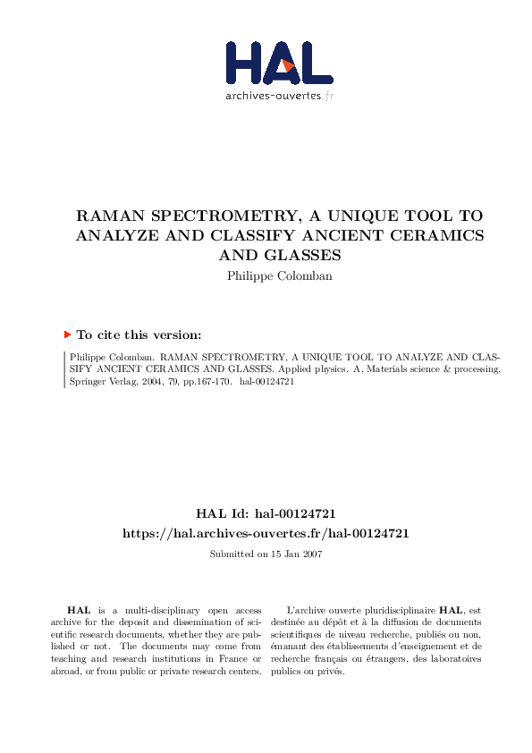 (PDF) Raman spectrometry, a unique tool to analyze and classify ancient ...