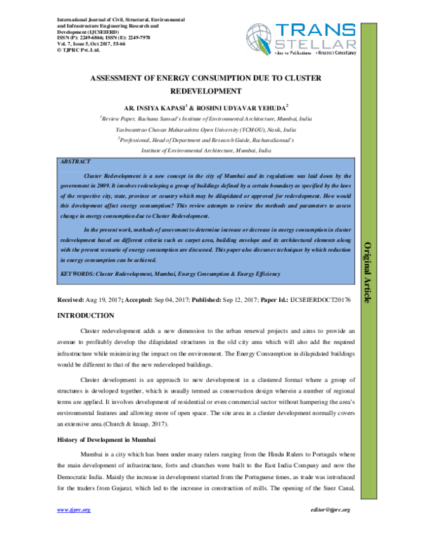 (PDF) Assessment of Energy Consumption Due to Cluster Redevelopment