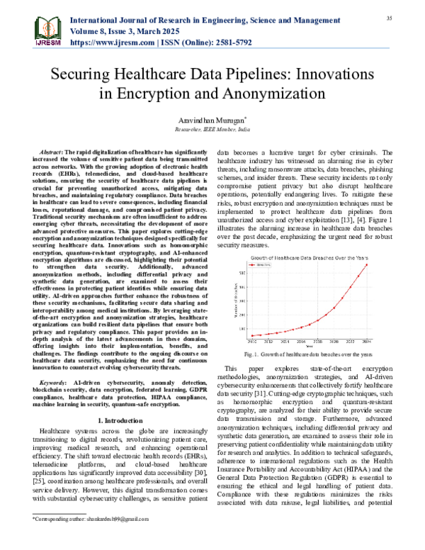 (PDF) Securing Healthcare Data Pipelines Innovations in Encryption and ...