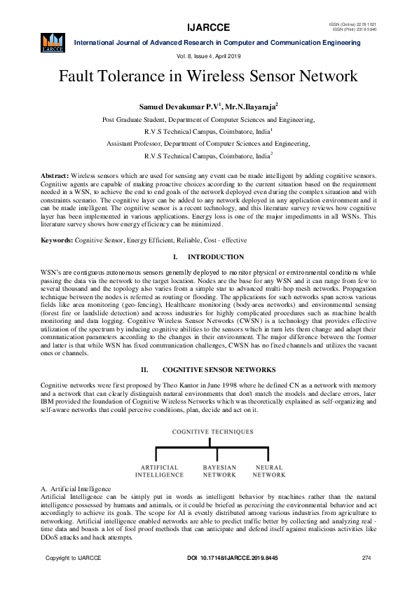 (PDF) Fault Tolerance in Wireless Sensor Network