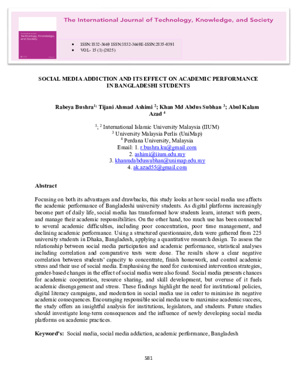 (PDF) SOCIAL MEDIA ADDICTION AND ITS EFFECT ON ACADEMIC PERFORMANCE IN ...