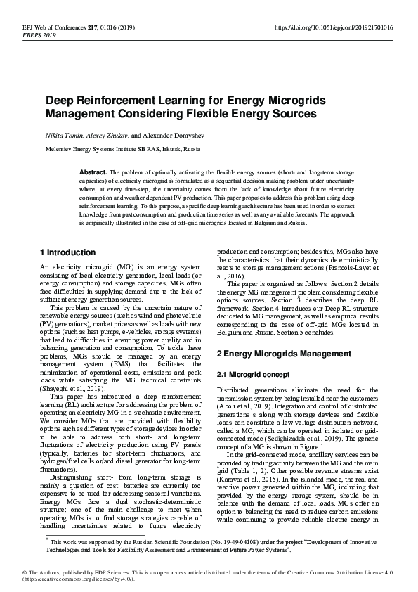 (PDF) Deep Reinforcement Learning for Energy Microgrids Management ...