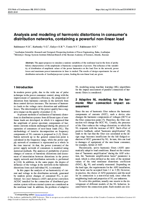 (PDF) Analysis and modeling of harmonic distortions in consumer’s ...