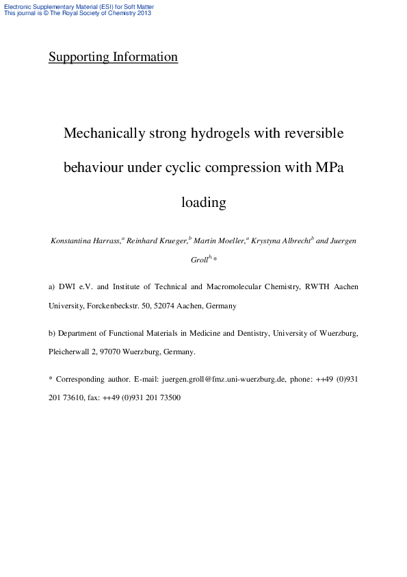 (PDF) Mechanically strong hydrogels with reversible behaviour under ...