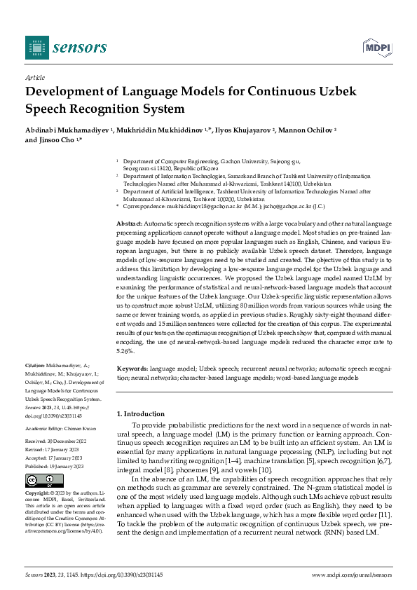 (PDF) Development of Language Models for Continuous Uzbek Speech ...