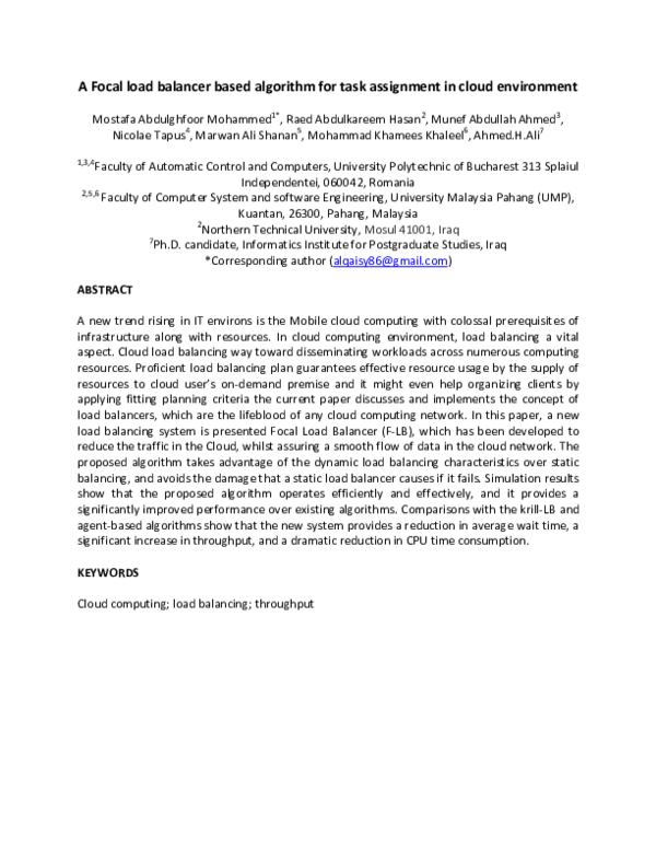 (PDF) A Focal load balancer based algorithm for task assignment in ...
