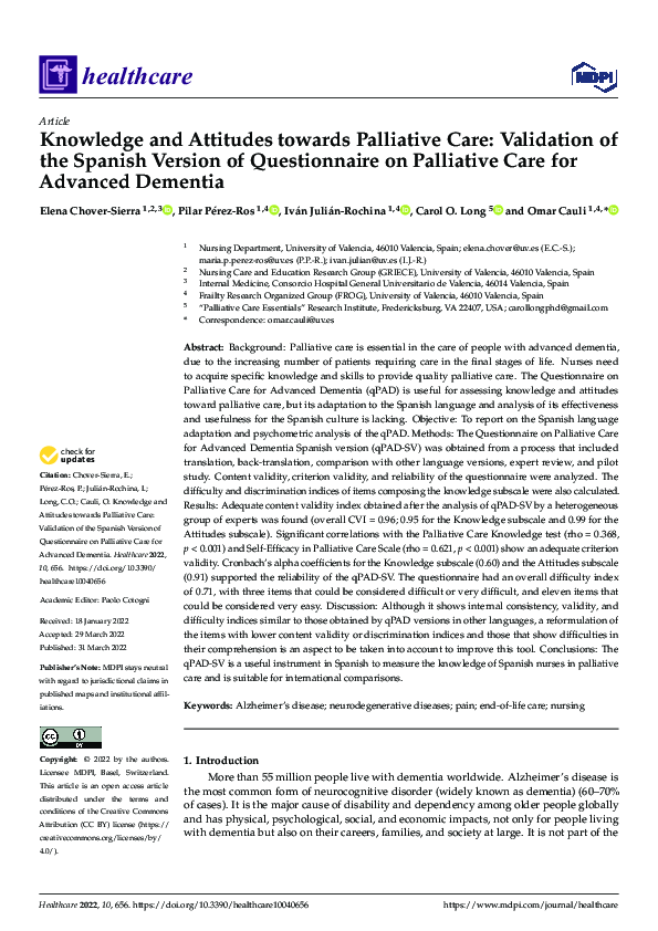 (PDF) Knowledge and Attitudes towards Palliative Care: Validation of ...