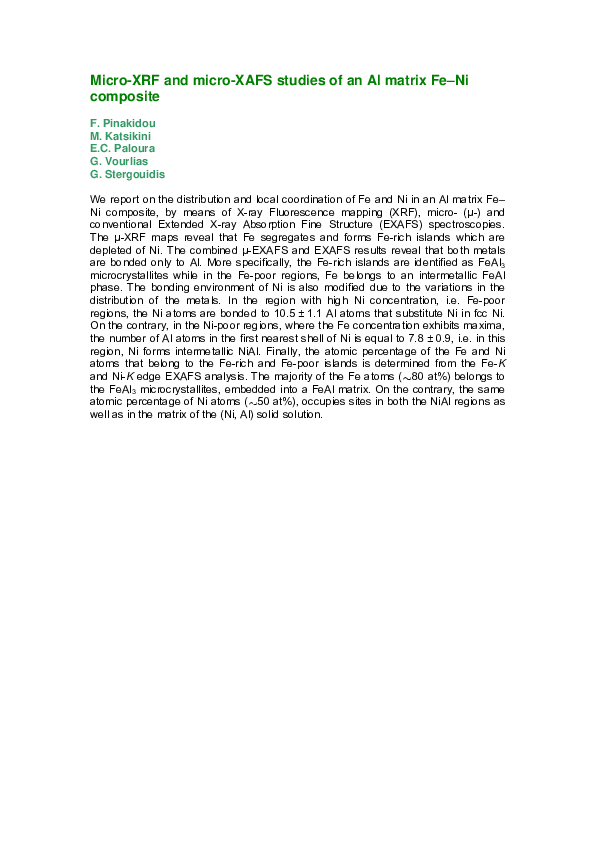 (PDF) Micro-XRF and micro-XAFS studies of an Al matrix Fe–Ni composite