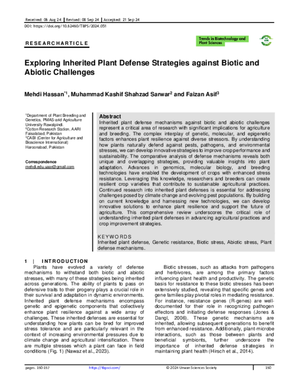 (PDF) Exploring Inherited Plant Defense Strategies against Biotic and ...