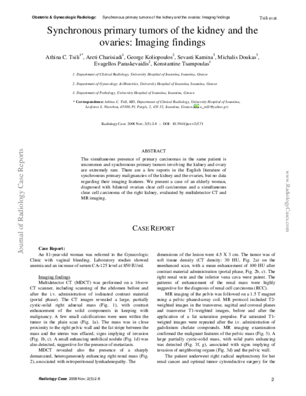 (PDF) Synchronous primary tumors of the kidney and the ovaries: Imaging ...