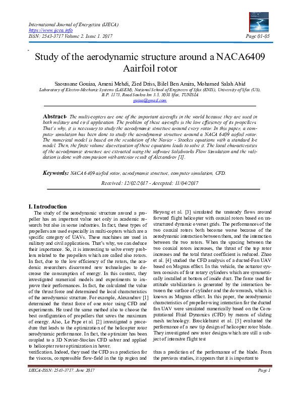 (PDF) Study Of The Aerodynamic Structure Around A NACA6409 Airfoil Rotor