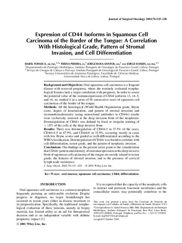 (PDF) Expression of CD44 isoforms in squamous cell carcinoma of the ...