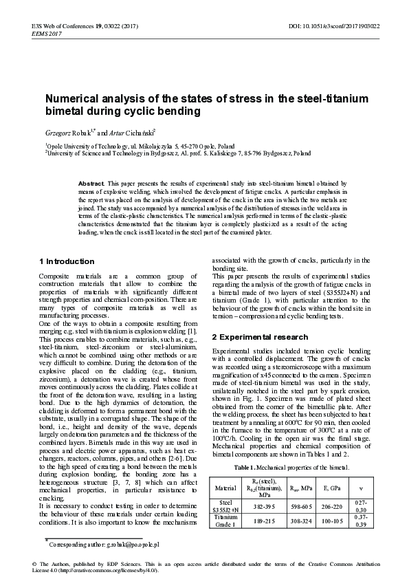 (PDF) Numerical analysis of the states of stress in the steel-titanium ...
