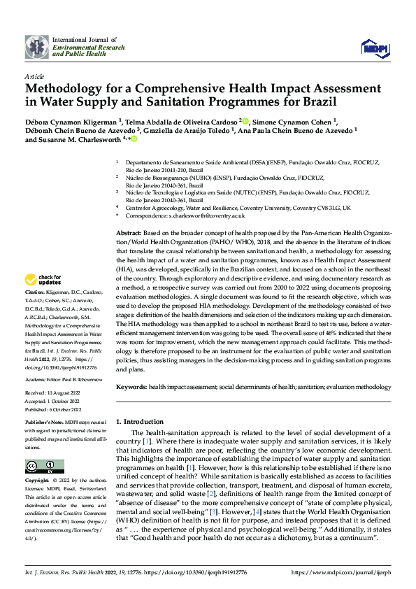 (PDF) Methodology for a Comprehensive Health Impact Assessment in Water ...