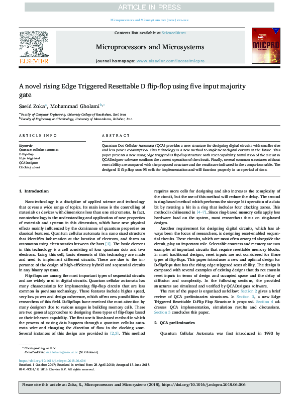 (PDF) A novel rising Edge Triggered Resettable D flip-flop using five ...