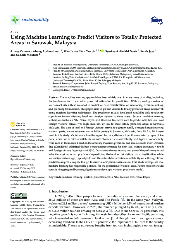 (PDF) Using Machine Learning to Predict Visitors to Totally Protected ...