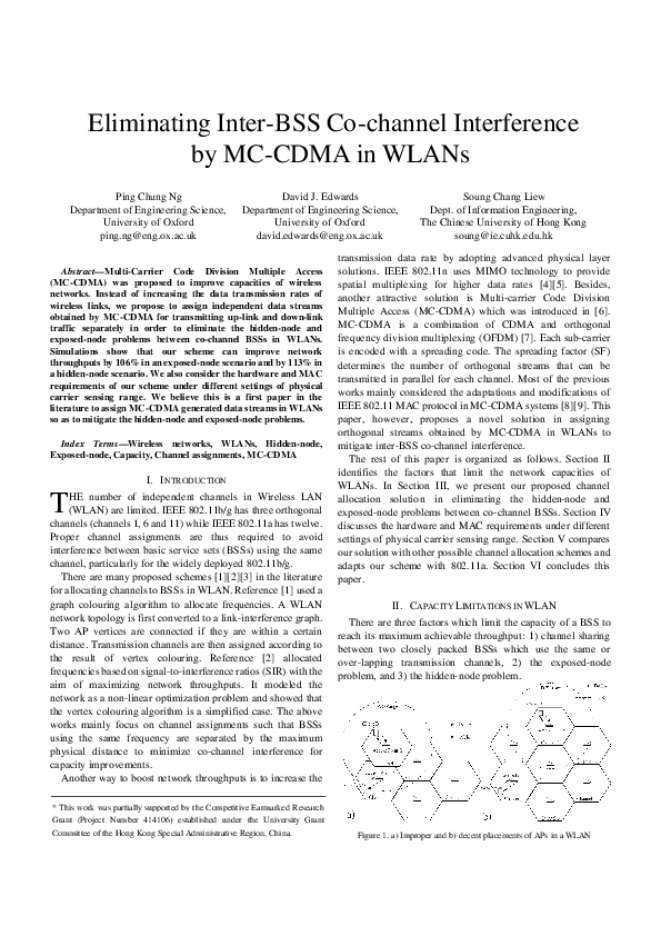 (PDF) Eliminating Inter-BSS Co-Channel Interference by MC-CDMA in WLANs