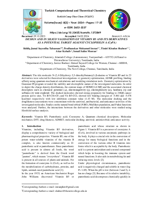 (PDF) DESIGN AND IN SILICO VALIDATION OF VITAMIN B5 AND ITS DERIVATIVES ...