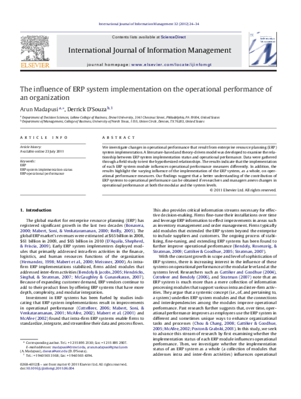 (PDF) The influence of ERP system implementation on the operational ...