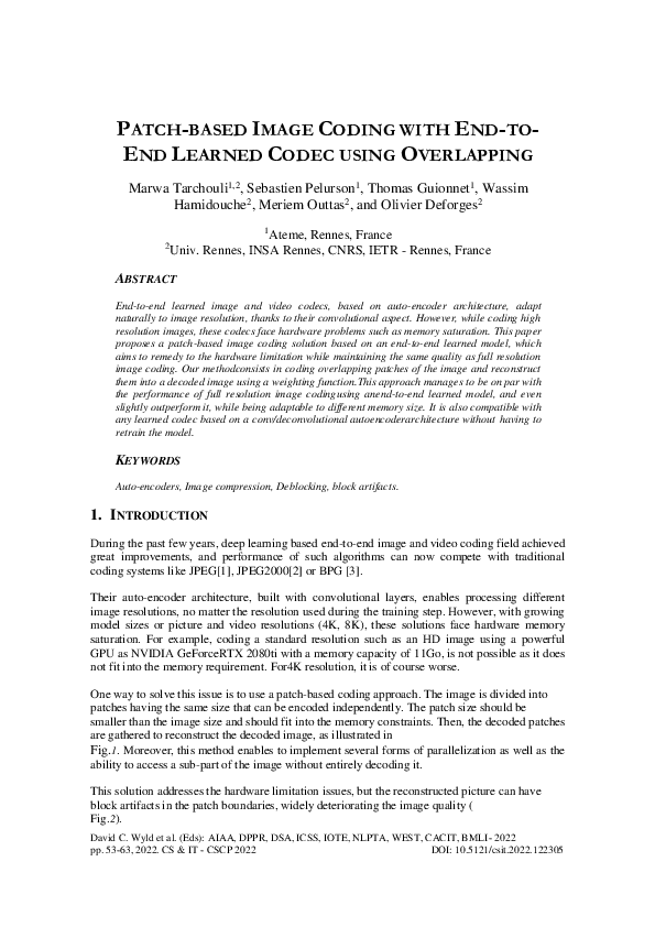 (PDF) Patch-Based Image Coding with End-To-End Learned Codec using ...