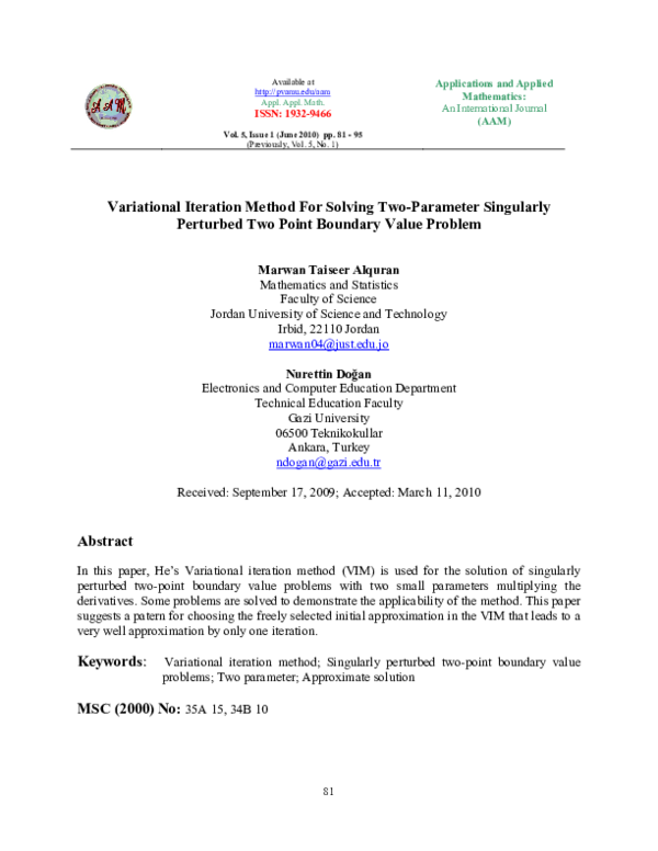 (PDF) Variational Iteration Method For Solving Two-Parameter Singularly ...