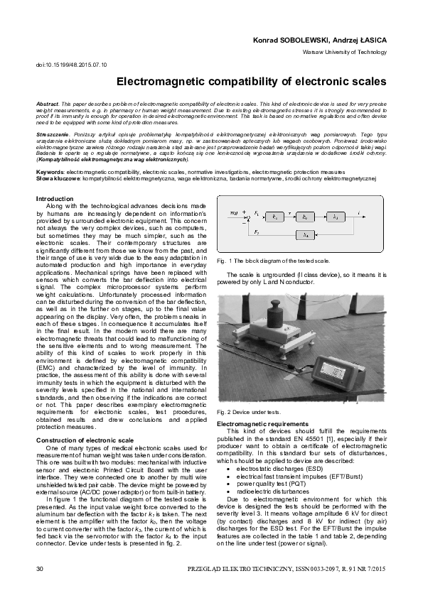 (PDF) Electromagnetic compatibility of electronic scales