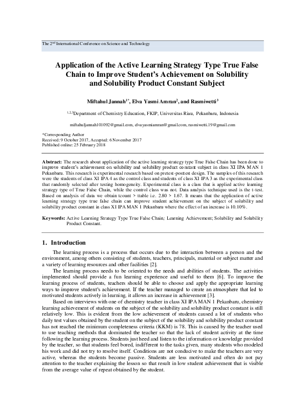 (PDF) Application of the Active Learning Strategy Type True False Chain ...