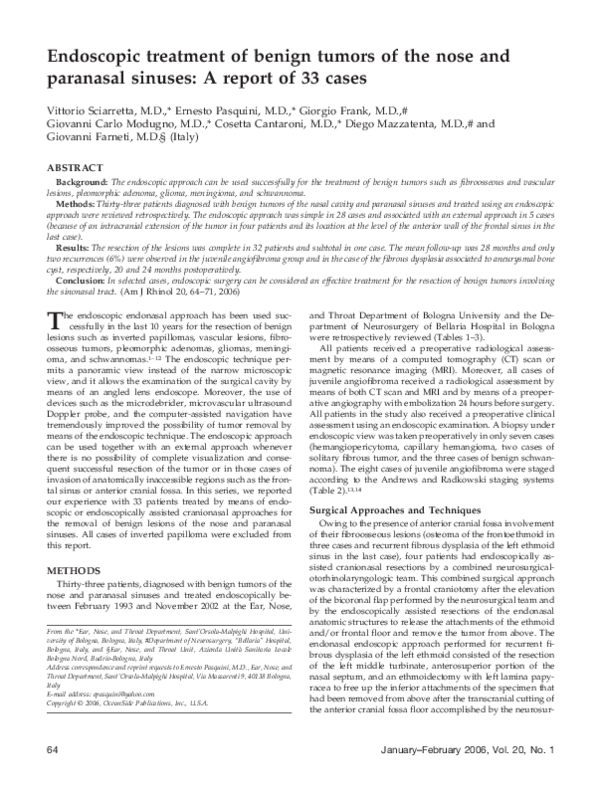 (PDF) Endoscopic Treatment of Benign Tumors of the Nose and Paranasal ...