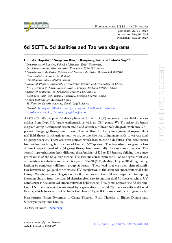 (PDF) 6d SCFTs, 5d dualities and Tao web diagrams