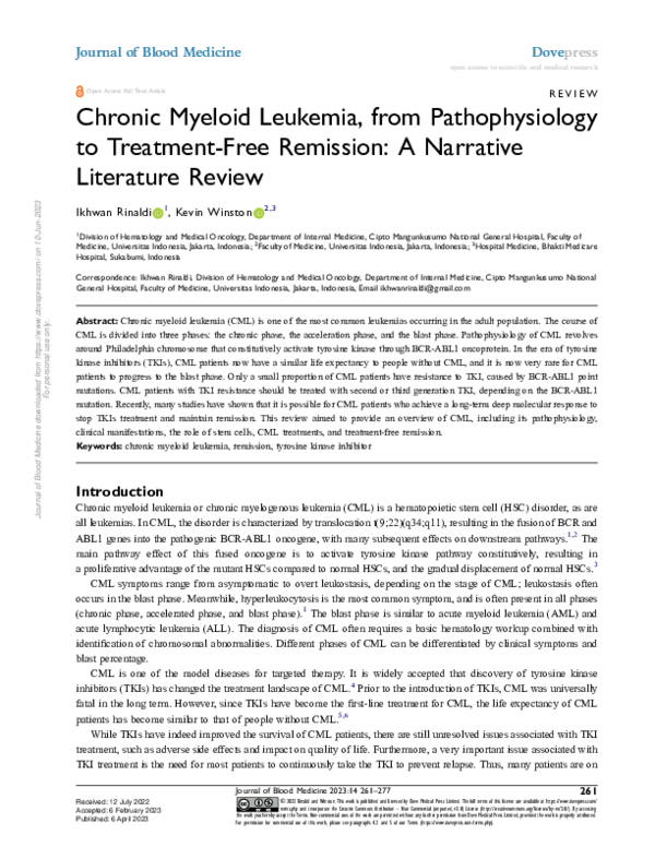 (PDF) Chronic Myeloid Leukemia, from Pathophysiology to Treatment-Free ...