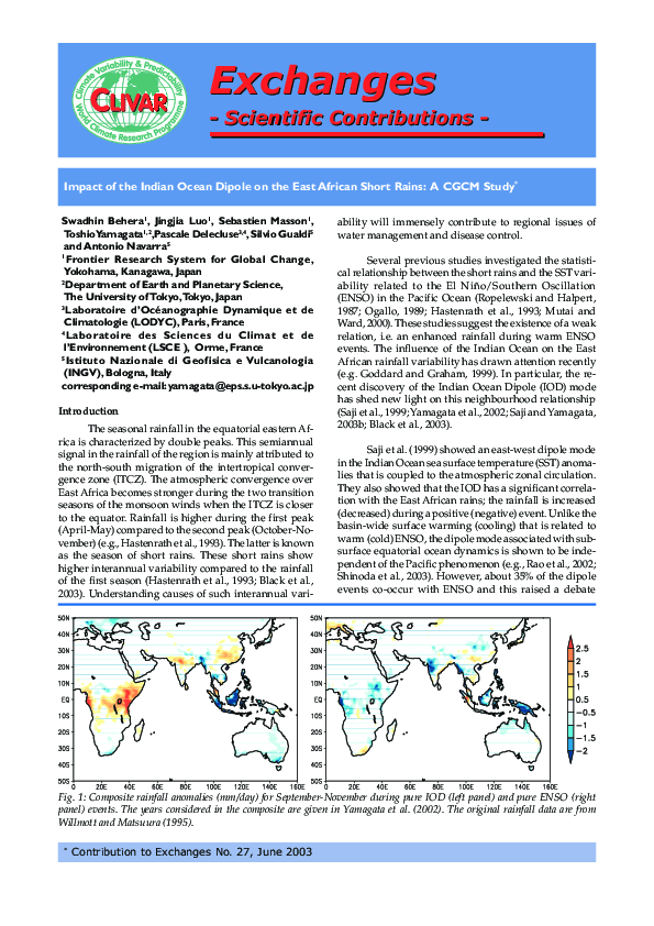 (PDF) Impact of the Indian Ocean Dipole on the East African Short Rains ...