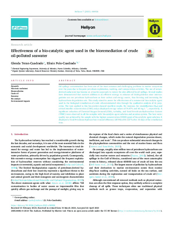 (PDF) Effectiveness of a bio-catalytic agent used in the bioremediation ...
