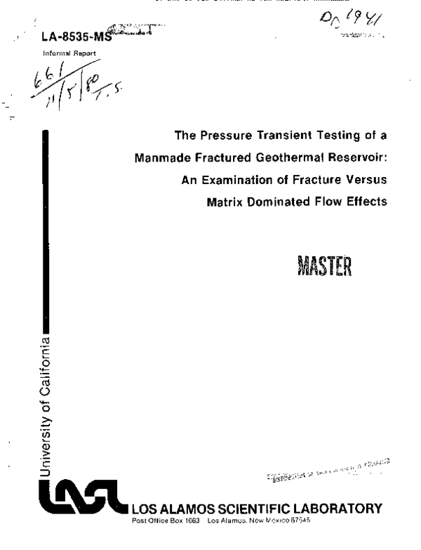 (PDF) Pressure transient testing of a manmade fractured geothermal ...