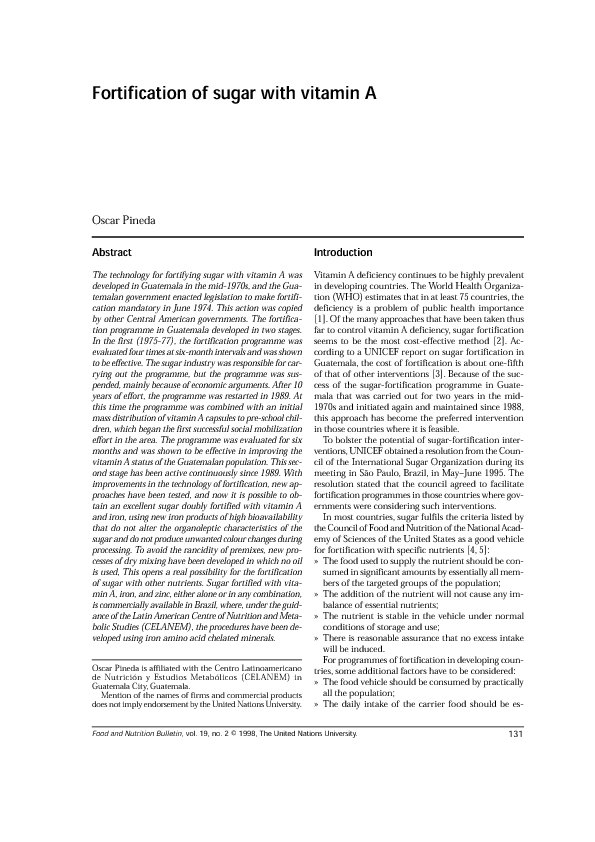 (PDF) Fortification of Sugar with Vitamin A