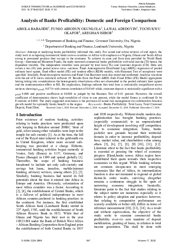 (PDF) Analysis of Banks Profitability: Domestic and Foreign Comparison
