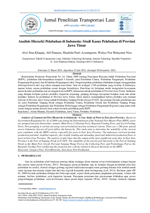 (PDF) Evaluation Analysis of Commercial Port Hierarchy in Indonesia: A ...